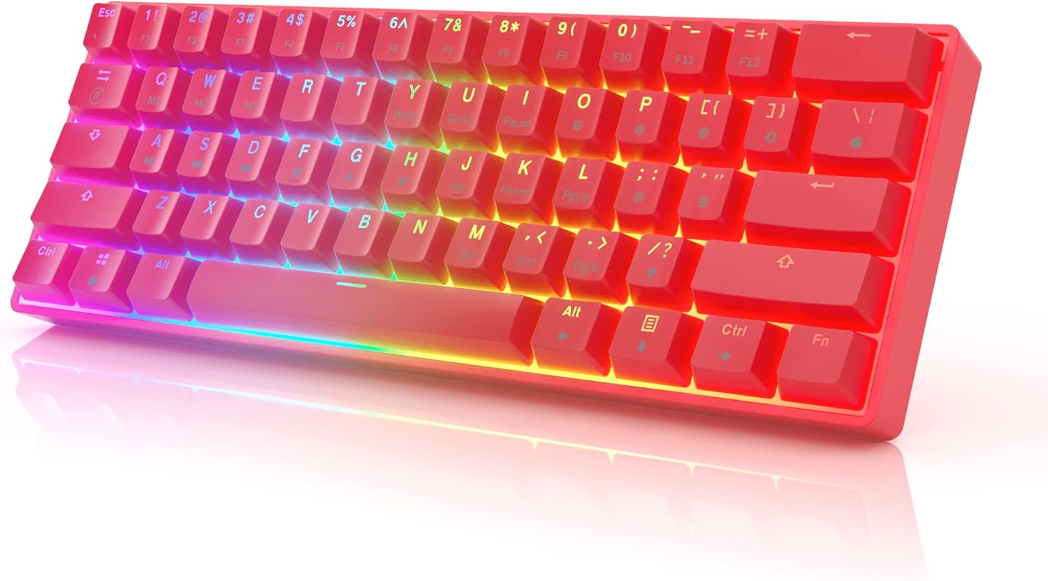 Red GK61 mechanical keyboard with Gateron Optical Brown switches and RGB underglow