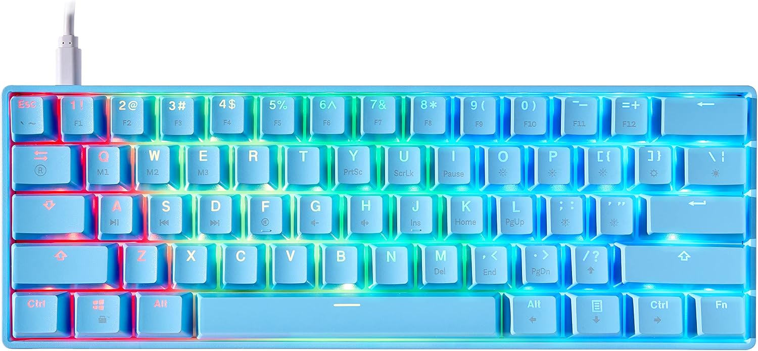 Blue GK61s keyboard with Gateron Mechanical Black switches and detachable USB-C cable